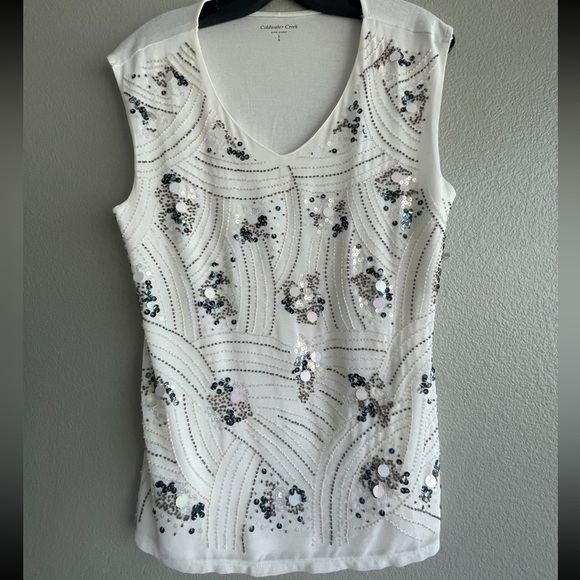 Coldwater Creek Sequins Top V- Neck Size Small - Picture 1 of 6